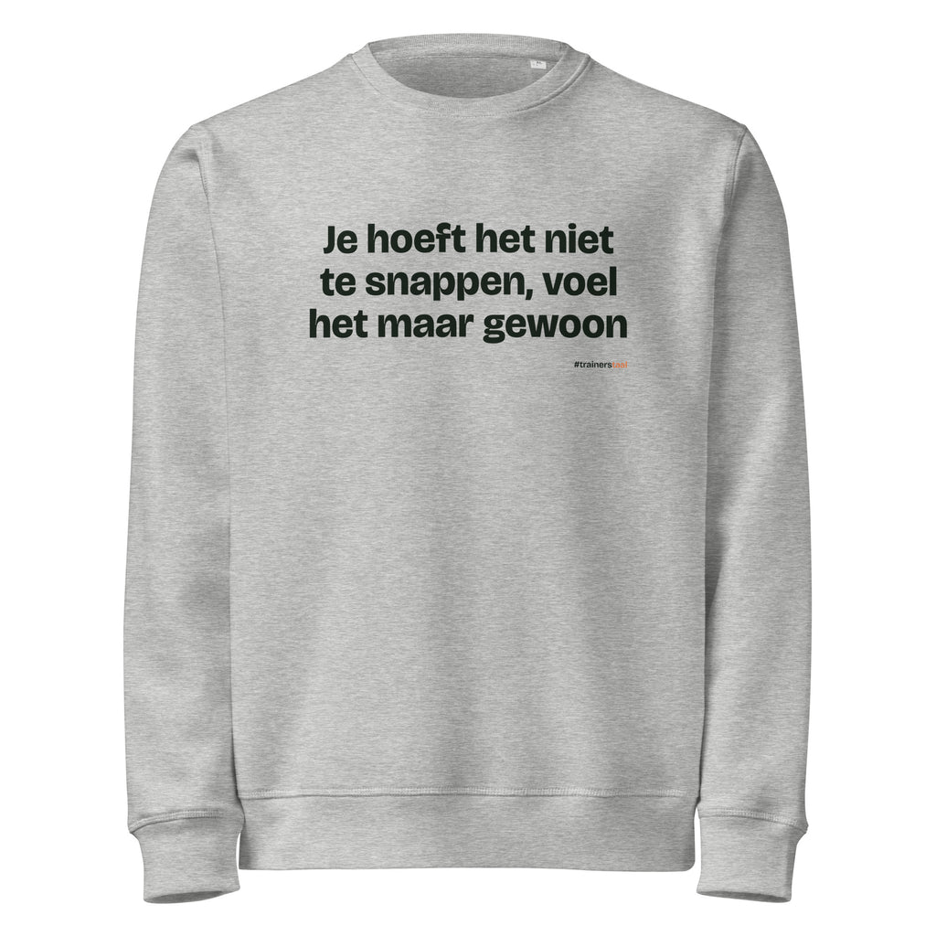 Je hoeft het niet te snappen, voel het maar gewoon – sweater grijs gemêleerd