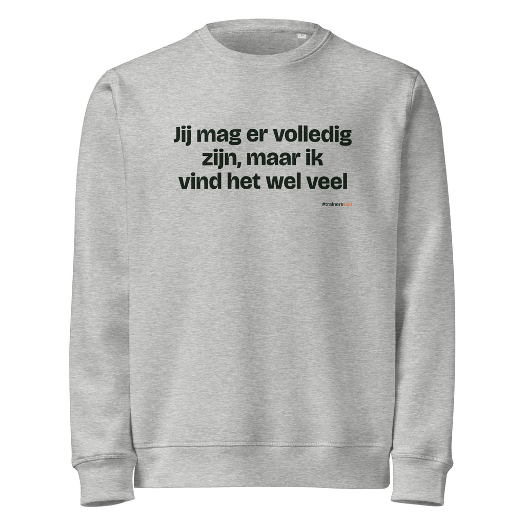 Jij mag er volledig zijn, maar ik vind het wel veel – sweater grijs gemêleerd