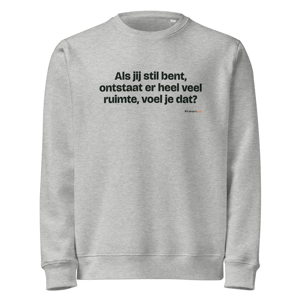 Als jij stil bent, ontstaat er heel veel ruimte, voel je dat? – sweater grijs gemêleerd