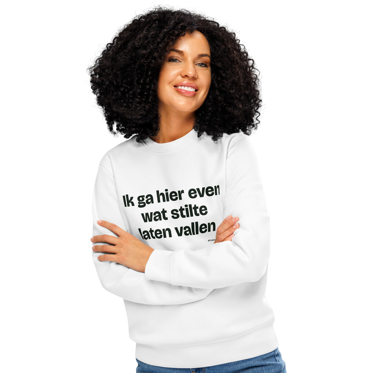 Ik ga hier even wat stilte laten vallen – sweater wit, gedragen door een vrouw