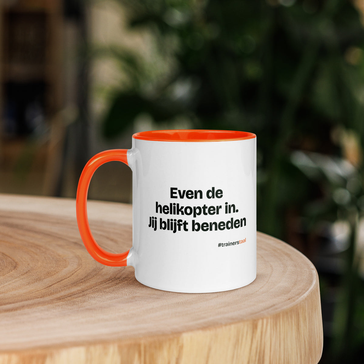 Even de helikopter in. Jij blijft beneden – mok